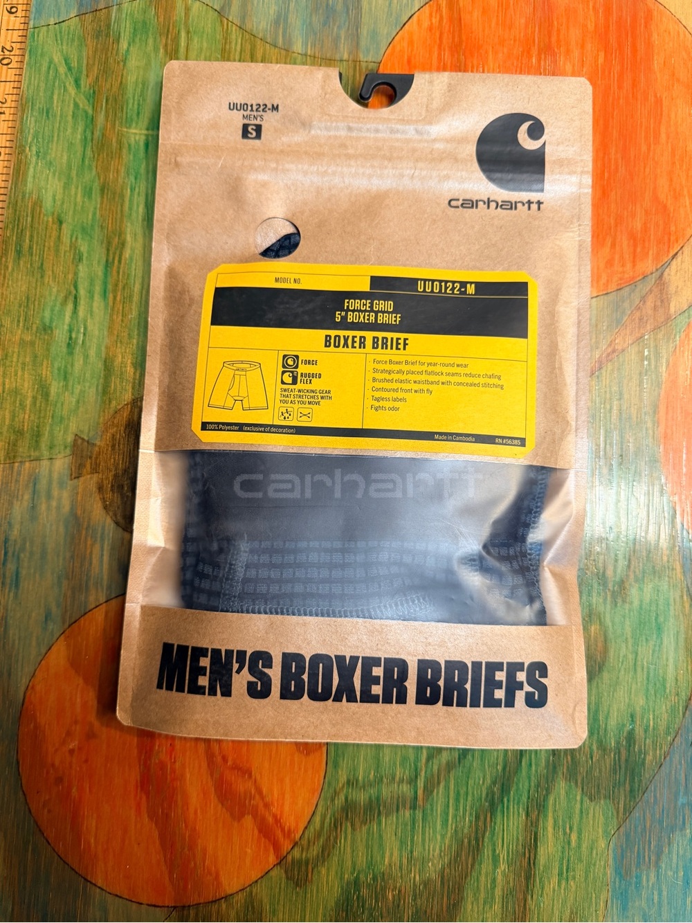 Carhartt Mens 5" Basic Boxer Brief 1 Single Pack Size Small Sealed Navy Grid Gra